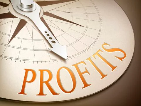3d compass needle pointing the word profits Stock Illustration