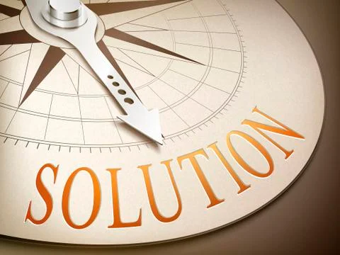 3d compass with needle pointing the word solution Stock Illustration