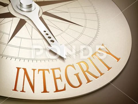 3d compass needle pointing the word integrity Stock Illustration