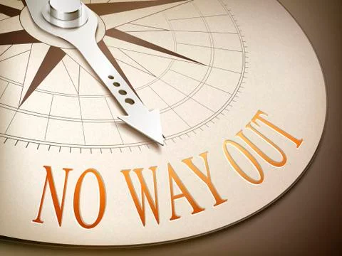 3d compass needle pointing the word no way out Stock Illustration