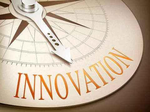 3d compass needle pointing the word innovation Stock Illustration