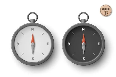 3d Compass Set Vector Illustration. Black and White Magnetic Compass Icons .. Stock Illustration