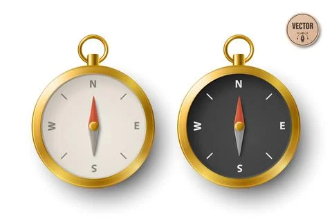 3d Compass Set Vector Illustration. Black and White Magnetic Compass Icons .. Stock Illustration