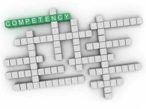 3d Competency word cloud concept on white background. Illustrazione stock