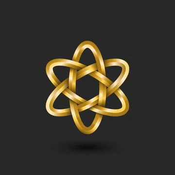 3d complex geometric shape made of 3 gold rings jewelry logo, overlapping of  Stock Illustration