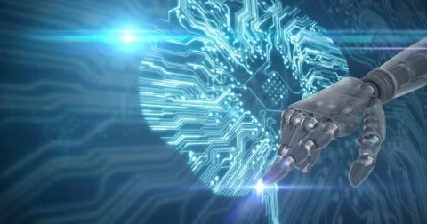 3D Composite image of back robot arm pointing at something Stock-Illustration