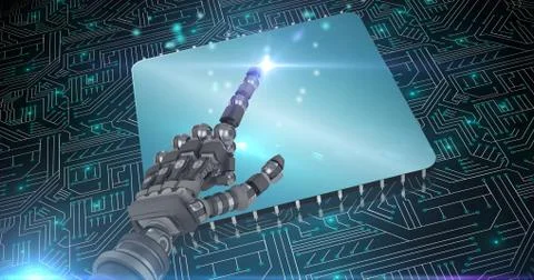 3D Composite image of back robot arm pointing at something Stock-Illustration