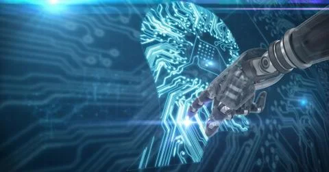 3D Composite image of back robot arm pointing at something Stock-Illustration