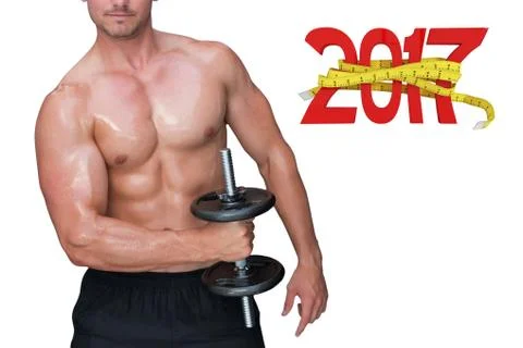 3D Composite image of bodybuilder lifting dumbbell Stock Photos