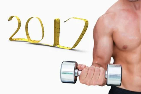 3D Composite image of bodybuilder lifting dumbbell Stock Photos