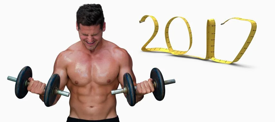 3D Composite image of bodybuilder lifting dumbbells Stock Photos