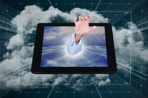3D Composite image of businessman touching invisible screen 库存插图