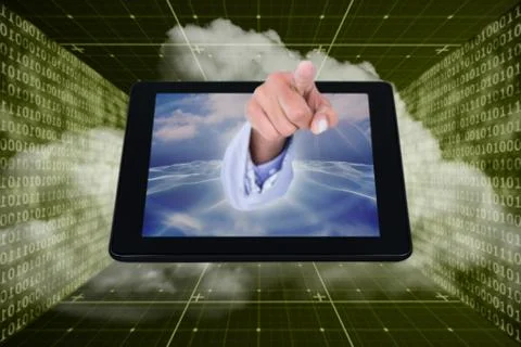 3D Composite image of  businessman touching invisible screen 库存插图