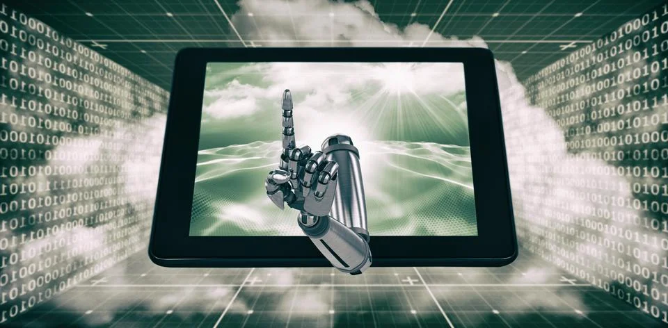 3D Composite image of composite image of robotic hand pointing 스톡 일러스트