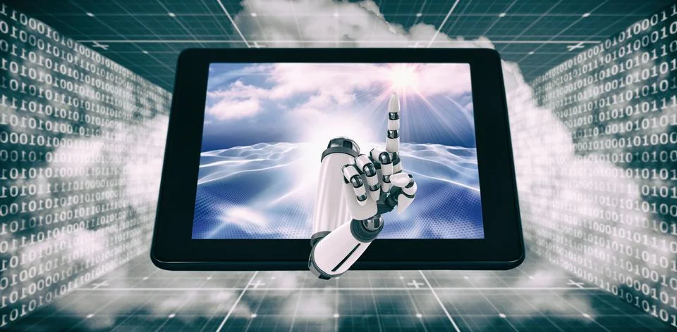 3D Composite image of composite image of robot hand イラスト素材