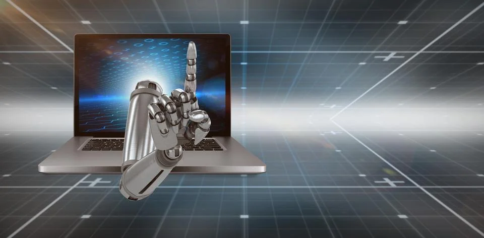 3D Composite image of composite image of robotic hand pointing 库存插图