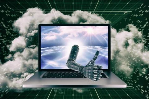 3D Composite image of cyborg hand with thumbs up イラスト素材