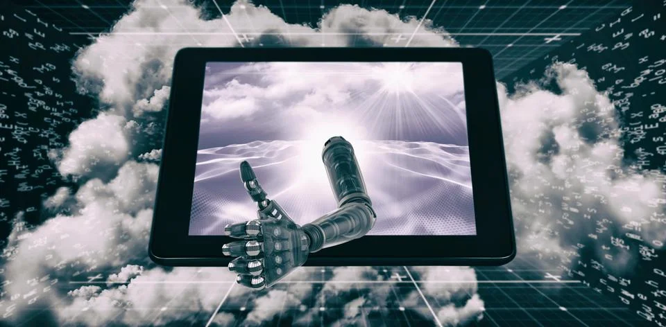 3D Composite image of cyborg hand with thumbs up Illustrazione stock