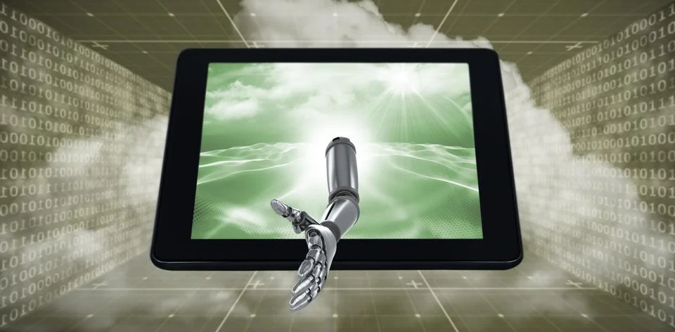 3D Composite image of digital generated image of robotic hand Illustrazione stock