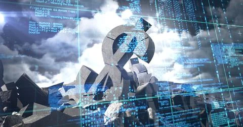 3D Composite image of dollar sign with rocks and computer language Foto stock