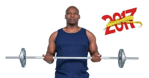 3D Composite image of fit man lifting heavy barbell Stock Photos