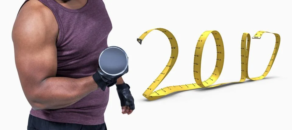 3D Composite image of fit man exercising with dumbbell Stock Photos