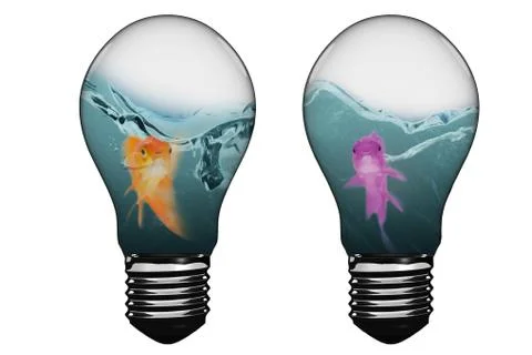 3D Composite image of light bulb with goldfish inside Stock Illustration