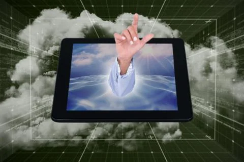 3D Composite image of midsection of businessman touching invisible screen Illustrazione stock