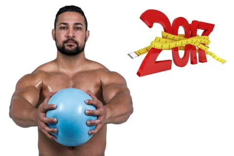 3D Composite image of muscular man working out with weight Stock Photos