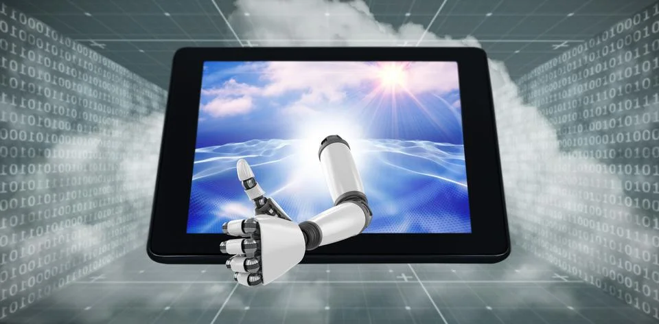 3D Composite image of robotic arm showing thumbs up イラスト素材