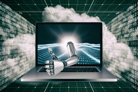 3D Composite image of robotic hand showing thumbs up Illustrazione stock