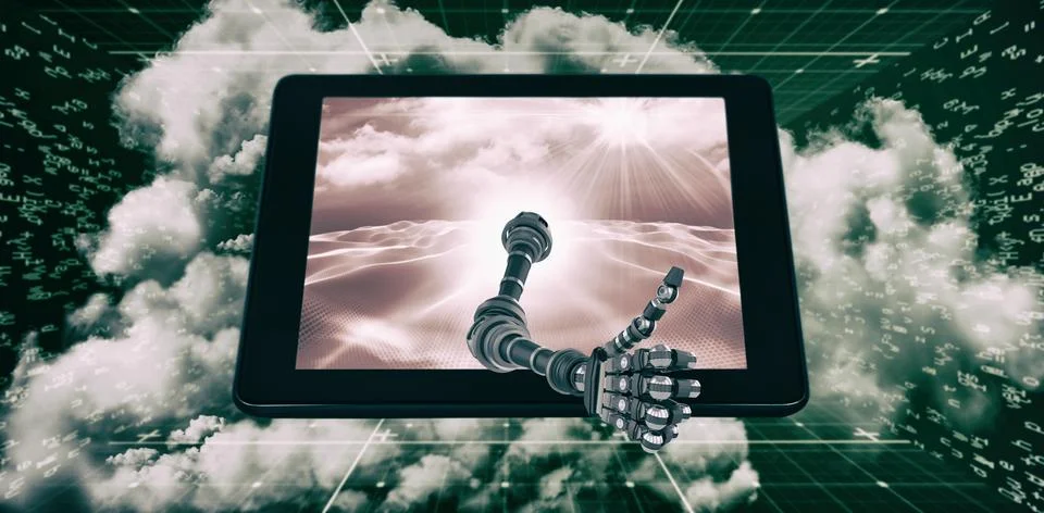 3D Composite image of robotic hand showing thumbs up Illustrazione stock