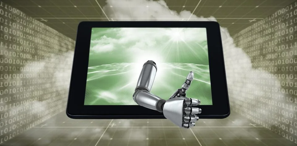 3D Composite image of robotic hand showing thumbs up 스톡 일러스트