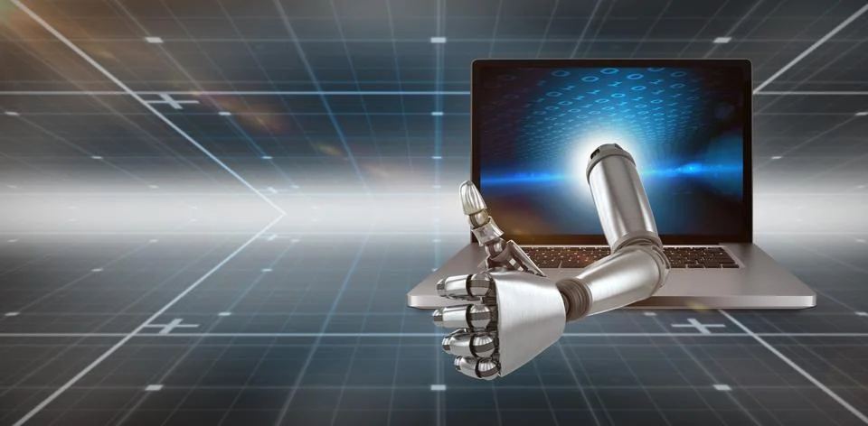 3D Composite image of robotic hand showing thumbs up Stock Illustration