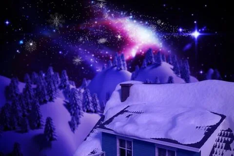 3D Composite image of snow covered roof of house Stock Illustration