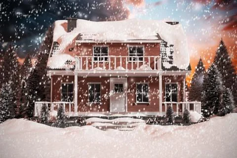 3D Composite image of snow covered house 스톡 일러스트