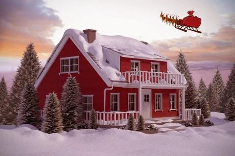 3D Composite image of snow covered house Ilustración de archivo