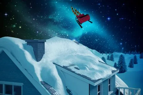 3D Composite image of snow on roof of house Stock Illustration