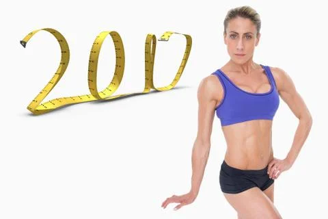 3D Composite image of strong blonde looking at camera while posing Stock Photos