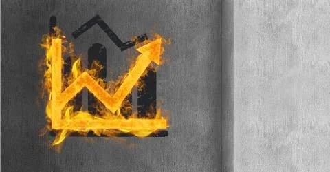 3d composition of graph made of fire against grungy concrete wall Stock Illustration