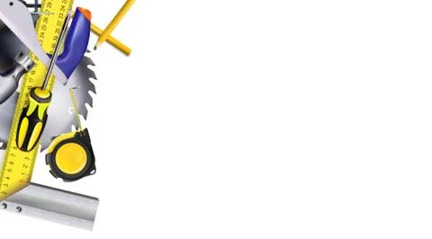 3d Composition of set tools of carpenter or construction isolated Ilustración de archivo