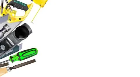 3d Composition of set tools of carpenter craft or construction isolated Stock Illustration