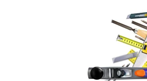 3d Composition of set tools of carpenter craft or construction isolated Ilustración de archivo