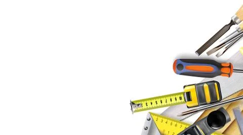 3d Composition of set tools of carpenter craft or construction isolated Stock Illustration