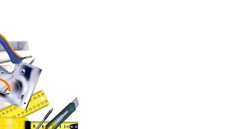 3d Composition of set tools of carpenter, craft copy-space illustration. Ilustración de archivo