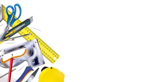 3d Composition of set tools of craft furniture maker, joiner, isolated Ilustración de archivo