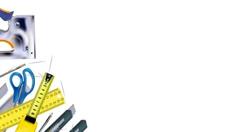 3d Composition of set tools of craft furniture maker, joiner, isolated Illustrazione stock