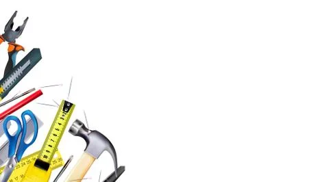 3d Composition of set tools of craft furniture maker, joiner, isolated Stock Illustration