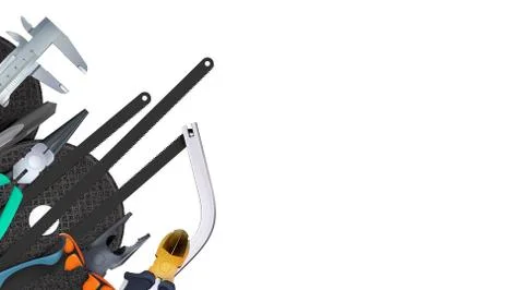 3d Composition of set tools of locksmith, hand metalworking and locksmithing Stock Illustration