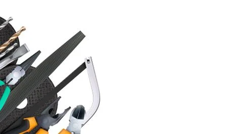 3d Composition of set tools of locksmith, hand metalworking and locksmithing Stock Illustration